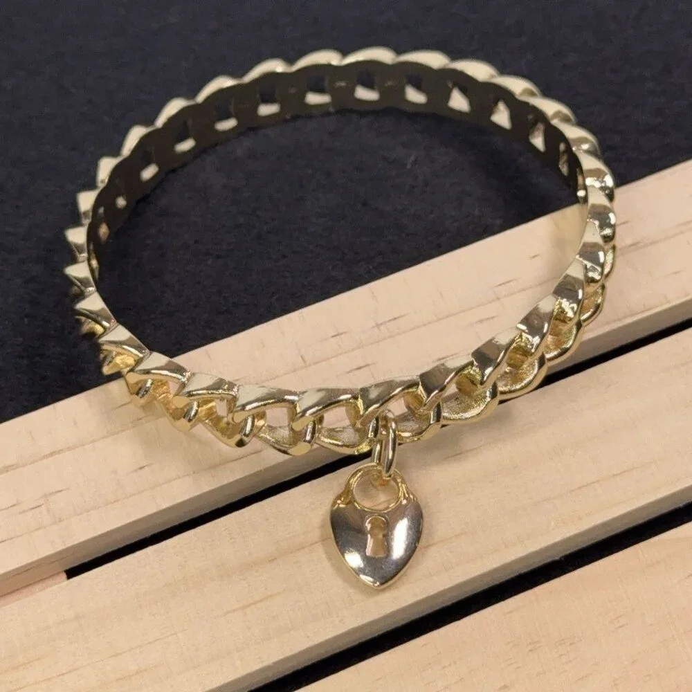 Graziano Gold Tone Bangle Bracelets Lot of 3 Rhinestones Open Link Lock Sz 8.5